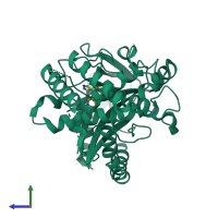 PDB entry 6mju coloured by chain, side view.