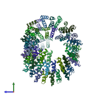 PDB entry 6mk1 coloured by chain, side view.