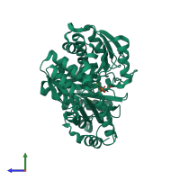 PDB entry 6mlw coloured by chain, side view.