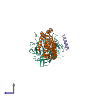 PDB entry 6mpv coloured by chain, side view.