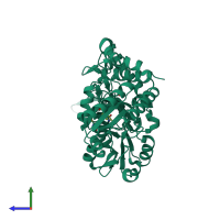 PDB entry 6mri coloured by chain, side view.