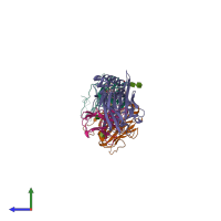 PDB entry 6mss coloured by chain, side view.