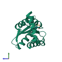 PDB entry 6mu0 coloured by chain, side view.