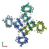 PDB entry 6mvx coloured by chain, front view.