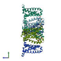 PDB entry 6mvx coloured by chain, side view.