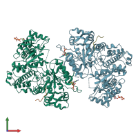 PDB entry 6mw3 coloured by chain, front view.