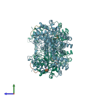 PDB entry 6mw3 coloured by chain, side view.