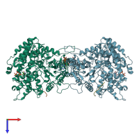 PDB entry 6mw3 coloured by chain, top view.