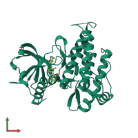 Monomeric assembly 1 of PDB entry 6n33 coloured by chemically distinct molecules, front view.