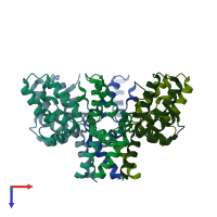 PDB entry 6n3u coloured by chain, top view.