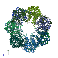 PDB entry 6naw coloured by chain, side view.