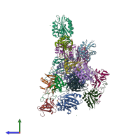 PDB entry 6nde coloured by chain, side view.