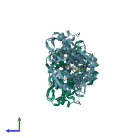 PDB entry 6neh coloured by chain, side view.