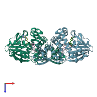 PDB entry 6neh coloured by chain, top view.