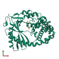 Monomeric assembly 1 of PDB entry 6nfg coloured by chemically distinct molecules, front view.