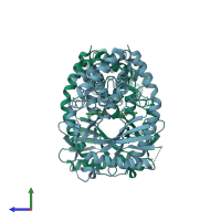 PDB entry 6nfg coloured by chain, side view.