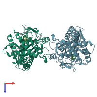 PDB entry 6nfg coloured by chain, top view.