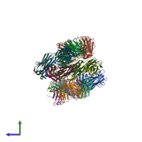 PDB entry 6nfn coloured by chain, side view.