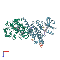 PDB entry 6npe coloured by chain, top view.