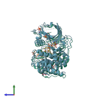 PDB entry 6npz coloured by chain, side view.