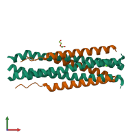 Hetero hexameric assembly 1 of PDB entry 6nro coloured by chemically distinct molecules, front view.