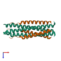 Hetero hexameric assembly 1 of PDB entry 6nro coloured by chemically distinct molecules, top view.