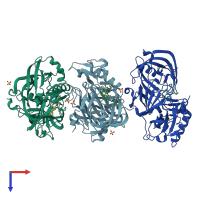 PDB entry 6nw3 coloured by chain, top view.