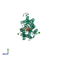 PDB entry 6nwe coloured by chain, side view.