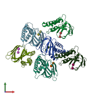 PDB entry 6nx3 coloured by chain, front view.