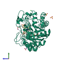 PDB entry 6o08 coloured by chain, side view.