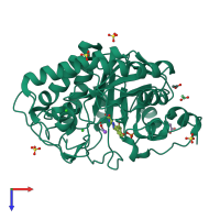 PDB entry 6o08 coloured by chain, top view.