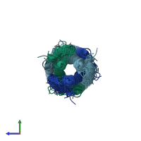 PDB entry 6o0i coloured by chain, ensemble of 10 models, side view.