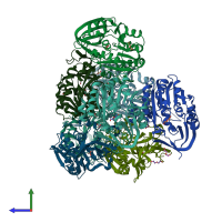 PDB entry 6o64 coloured by chain, side view.