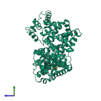 PDB entry 6ocl coloured by chain, side view.