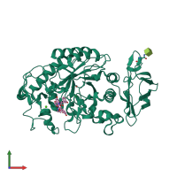 Monomeric assembly 1 of PDB entry 6ocn coloured by chemically distinct molecules, front view.