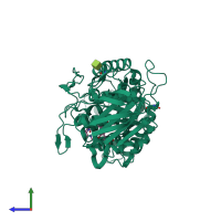 PDB entry 6ocn coloured by chain, side view.
