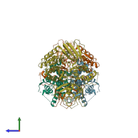 PDB entry 6of3 coloured by chain, side view.