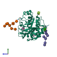 PDB entry 6ojb coloured by chain, side view.