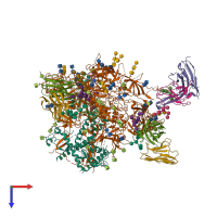 Hetero 14-meric assembly 1 of PDB entry 6okp coloured by chemically distinct molecules, top view.