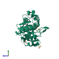 PDB entry 6ol4 coloured by chain, side view.