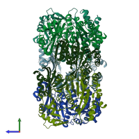 PDB entry 6olk coloured by chain, side view.