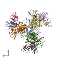 PDB entry 6orn coloured by chain, side view.