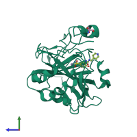 PDB entry 6oti coloured by chain, side view.