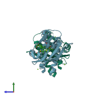 PDB entry 6p58 coloured by chain, side view.