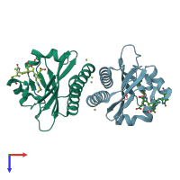 PDB entry 6p58 coloured by chain, top view.