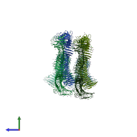 PDB entry 6p5t coloured by chain, side view.