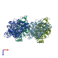 PDB entry 6p63 coloured by chain, top view.