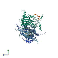 PDB entry 6p7q coloured by chain, side view.