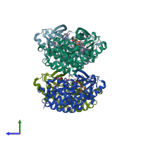 PDB entry 6p8q coloured by chain, side view.