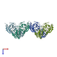 PDB entry 6pac coloured by chain, top view.
